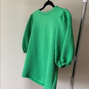 Textured Bubble Sleeve Tunic Top - Bright Green